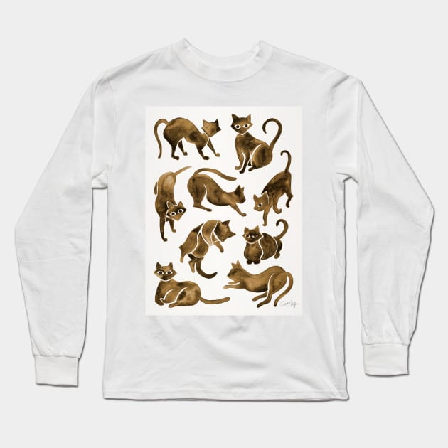 sepia cat positions Long Sleeve T-Shirt by CatCoq